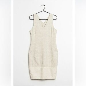 NWT DKNY textured linen cotton blend sleeveless dress, cream beige, size 0